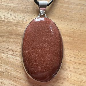 New Sandstone Goldstone Oval Silver Overlay Pendant Necklace w Cord